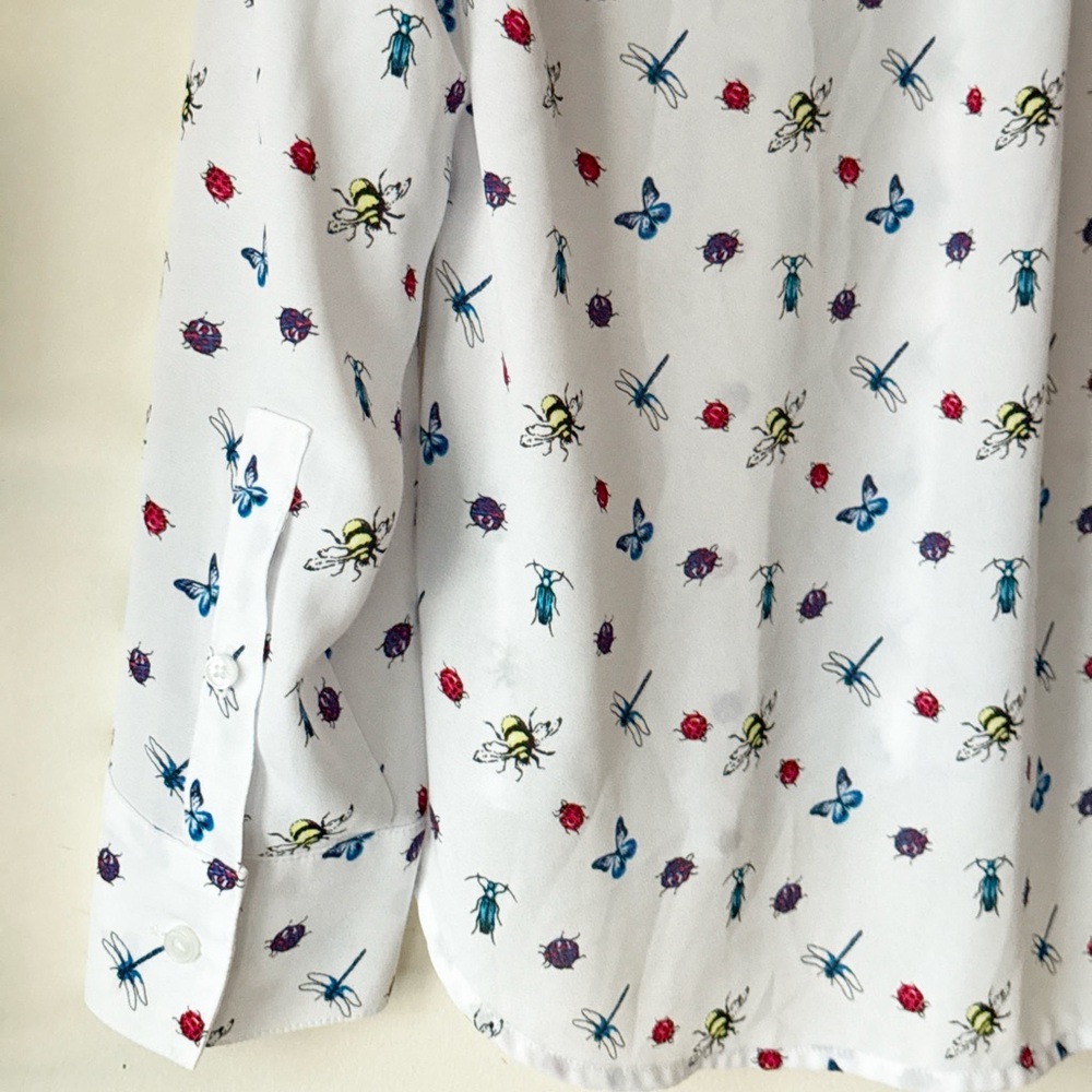 Express Portofino Whimsical Twee Insect Print Blouse White Colorful Print Size S - Picture 9 of 12